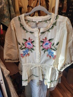 Ecru Embroidered Peasant Blouse